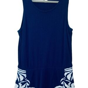 Womens Royal Blue White Intarsia Knit Peplum tank top M